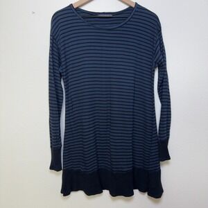 Cut Loose Women Tunic Knit Top Medium Blue Stripe Long Sleeve Scoop Lagenlook